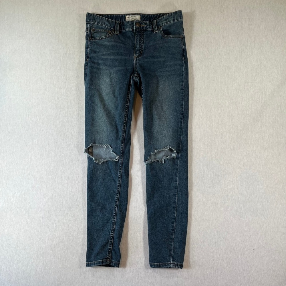 Free People Skinny Jeans W28 Distressed Medium Wash Blue Denim 26.5" Inseam
